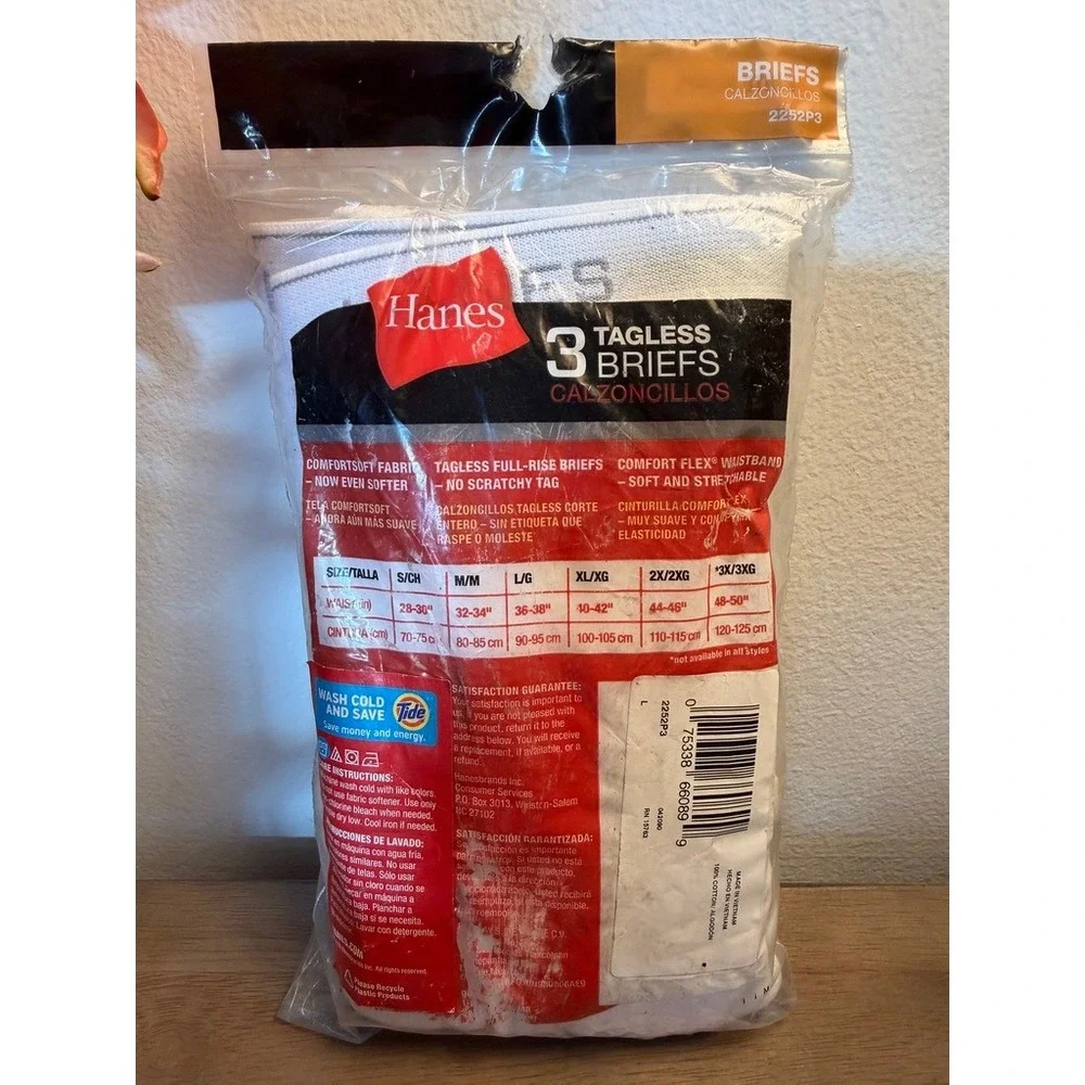 Hanes Tagless White Underwear Briefs Size L 36-38